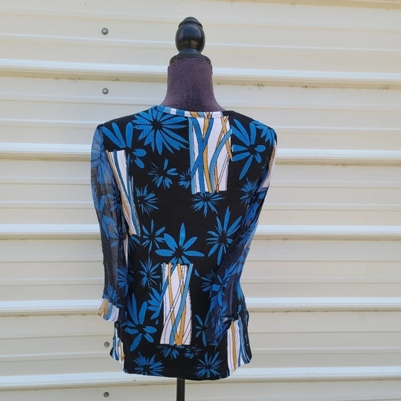 FASHQUE Women's sz M Black Blue Rhinestone Embellished Basic Cotton Top 3/4 Slv - Picture 8 of 10